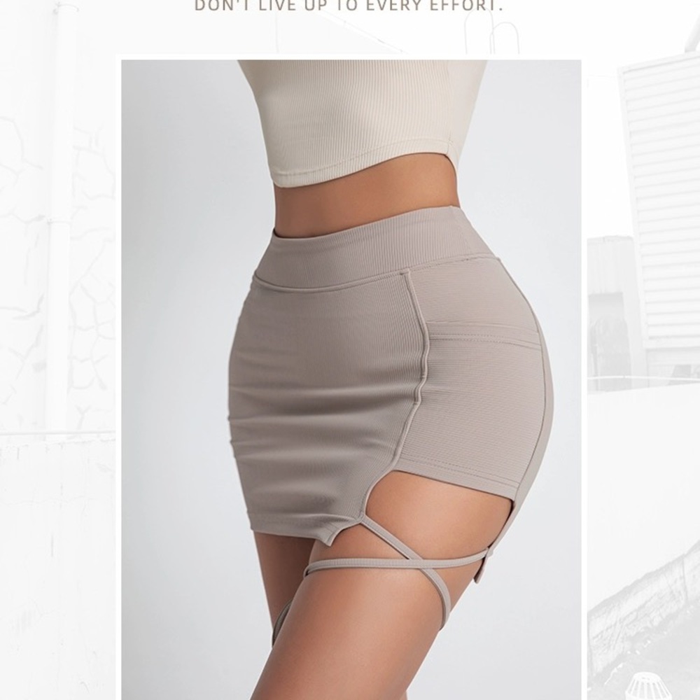 Beige Tie Up Skort Wrap with Side Pocket